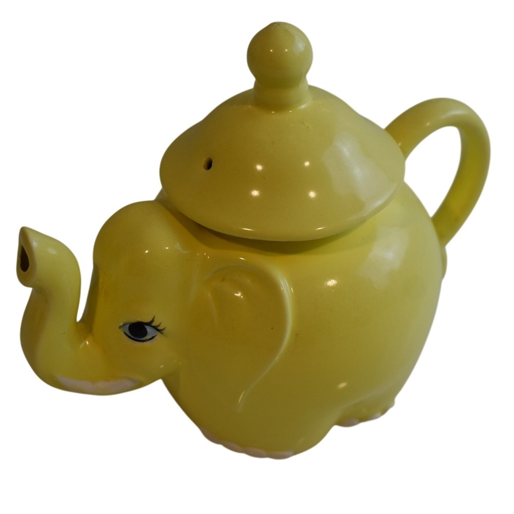 MT Japan Elephant Teapot Vintage Yellow Ceramic Small Animal Tea Pot Good
